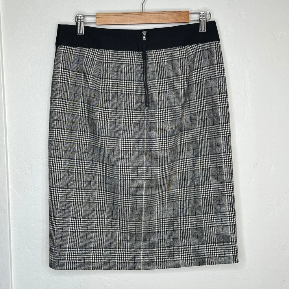 J. Crew Womens Plaid‎ Pencil Skirt Wool Silk Blend Career Black Gray Size 6